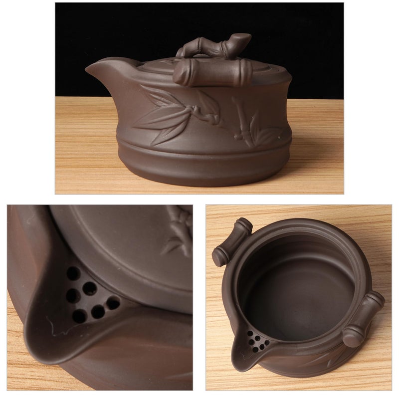 Reberomantic Yixing Purple Clay Travel Tea Set - Kungfu Teapot, Teacups, Wooden Tea Tray, Portable Travel Bag - Image 3